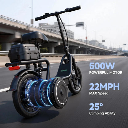 48V Dual Battery Foldable Electric Scooter with Seat, Rear Storage Box, 750W Peak Power, 22MPH Fast Speed, 21-27 Mi Range, 14" Anti-Slip Inflatable Tires, Dual Brake System, 51Lbs Lightweight, 265Lbs Max Load, Waterproof LED Headlamp
