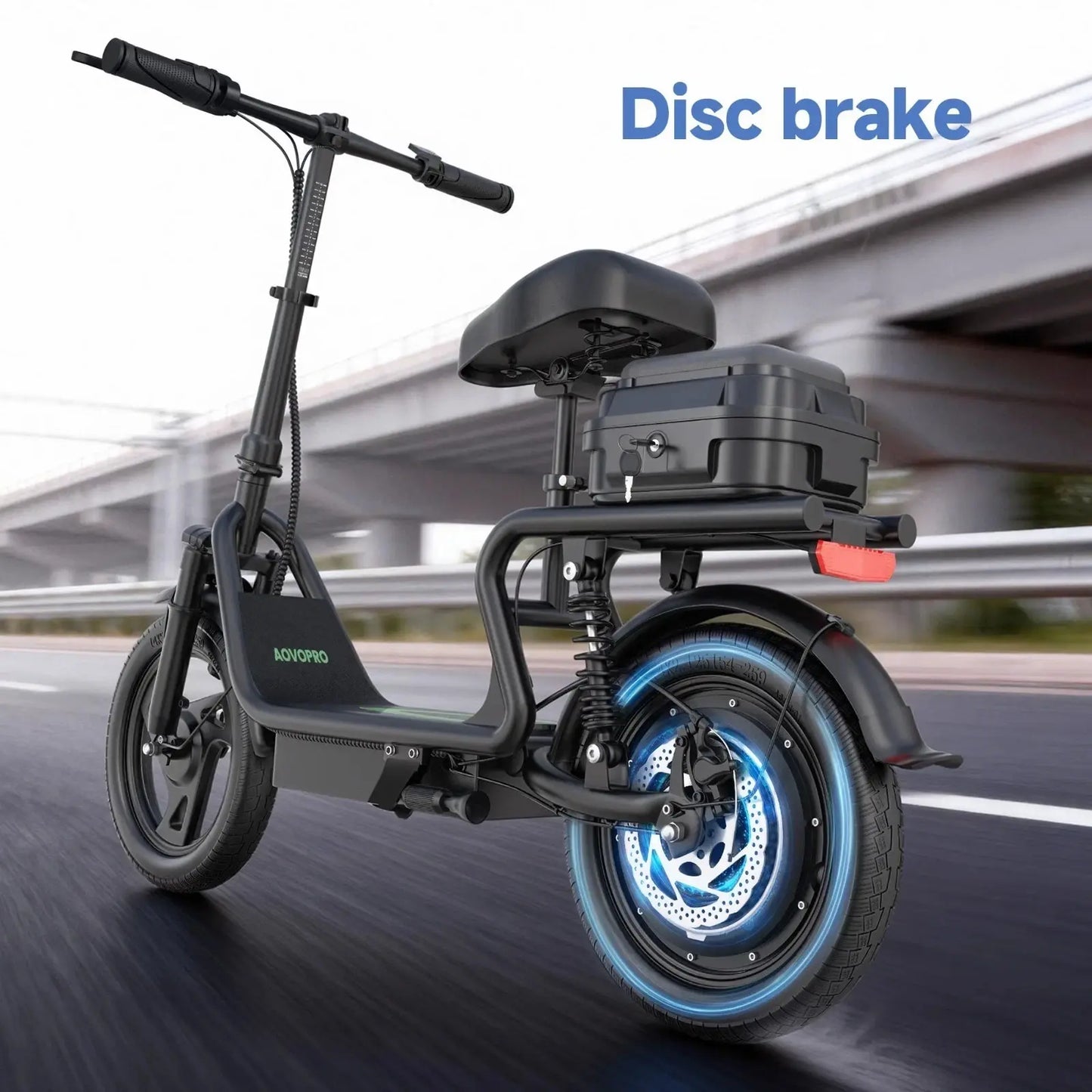48V Dual Battery Foldable Electric Scooter with Seat, Rear Storage Box, 750W Peak Power, 22MPH Fast Speed, 21-27 Mi Range, 14" Anti-Slip Inflatable Tires, Dual Brake System, 51Lbs Lightweight, 265Lbs Max Load, Waterproof LED Headlamp